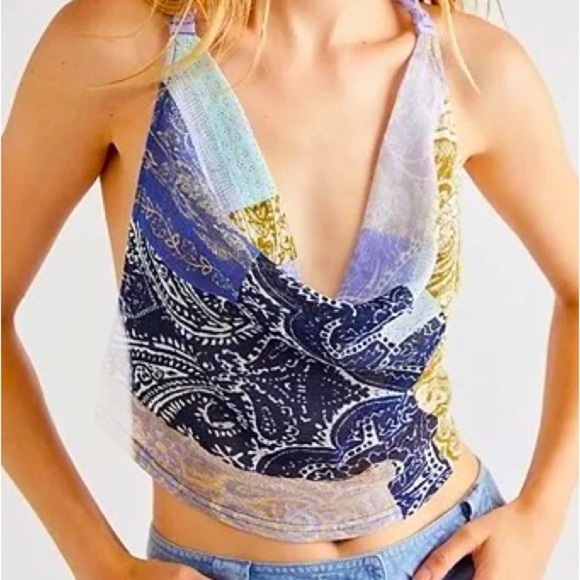 Free People Tops - Free People Laila Top - Lilac/Purple/Blue Combo Bandana Boho Tank - Size L - NEW